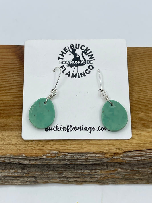 Small Turquoise Oval Slab Dangle Earrings by Raymond Tenoria, Santo Domingo