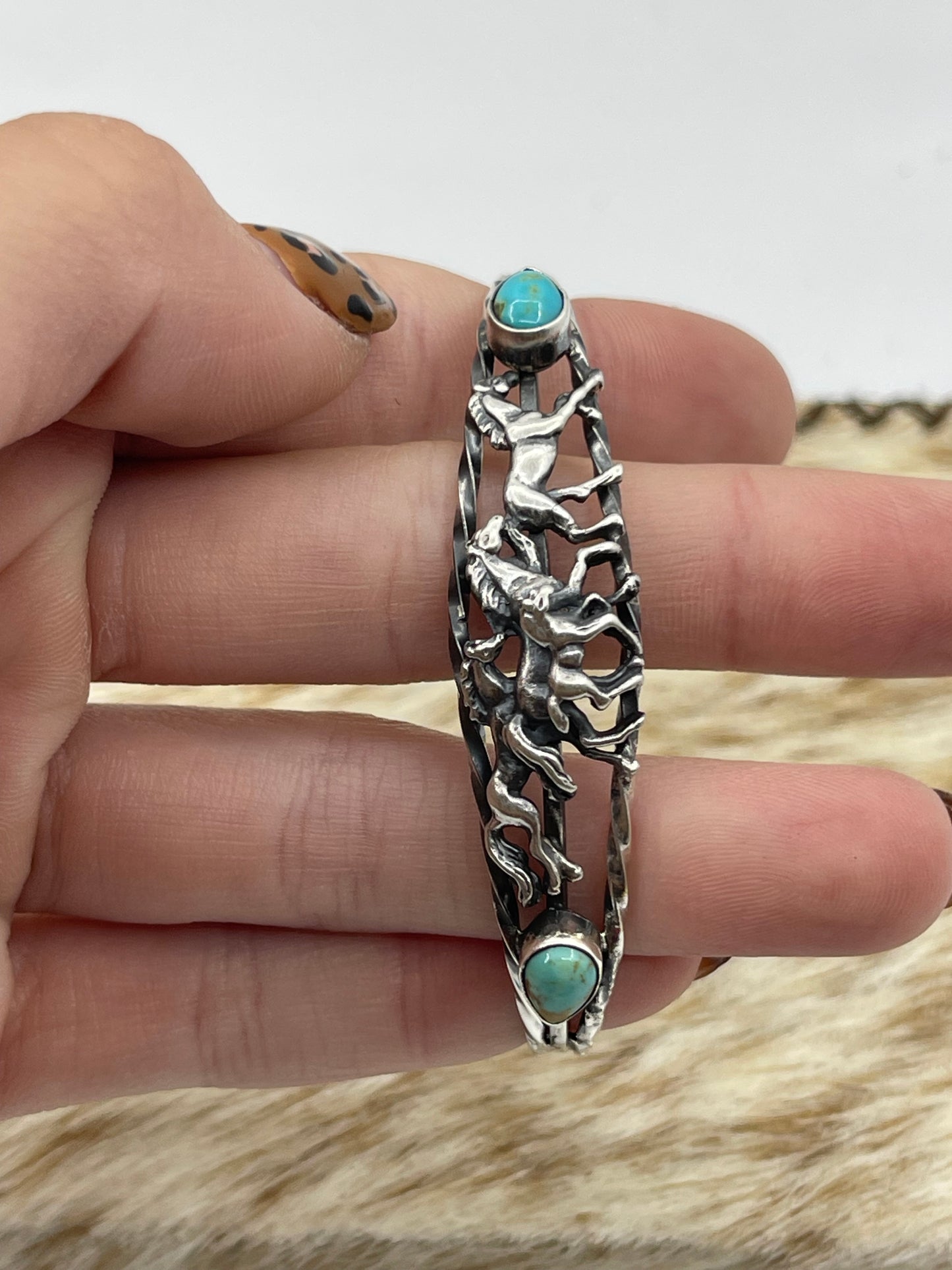 5.5”- 7” Turquoise Horse Cuff by Bobby Platero, Navajo