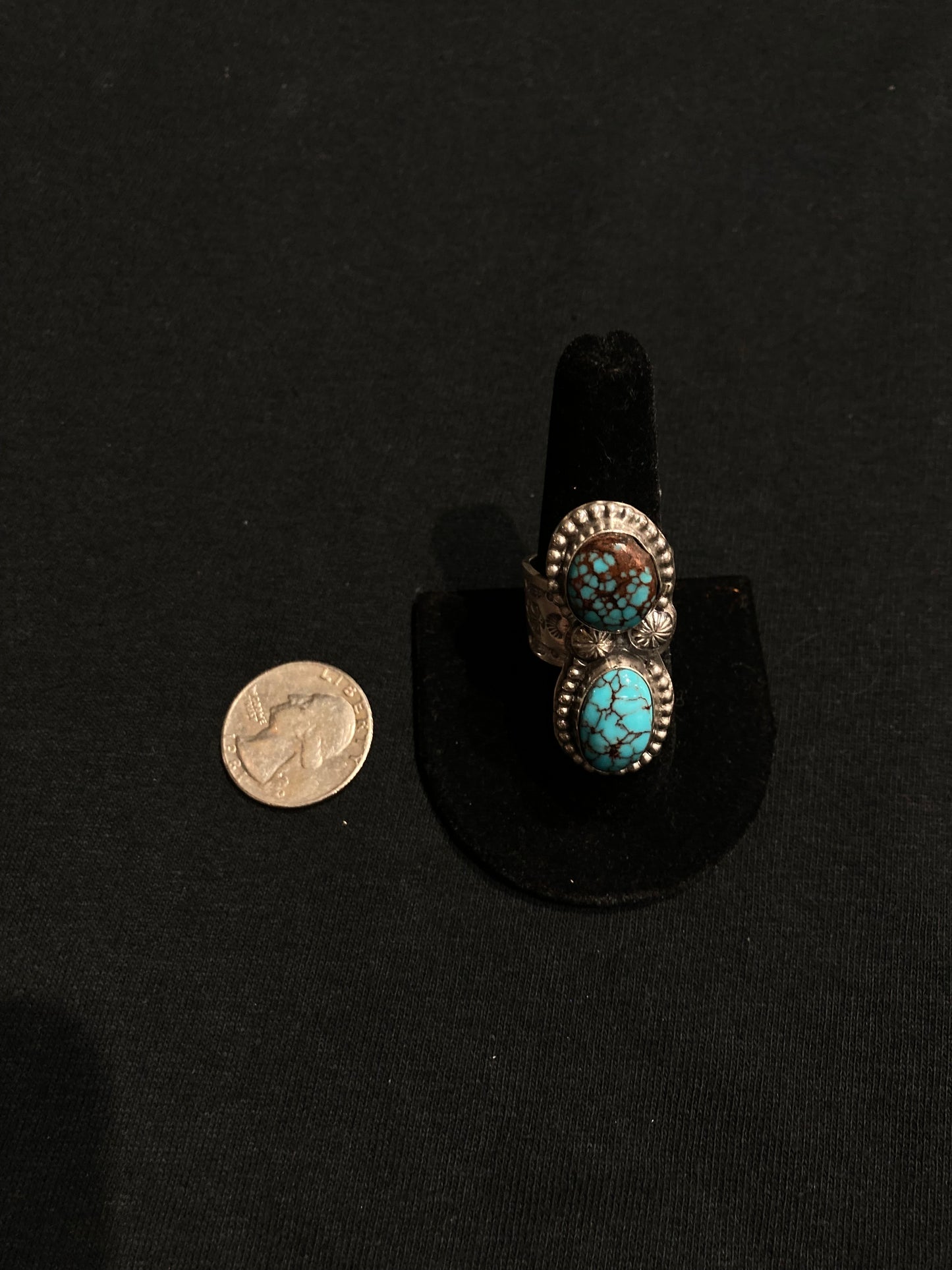 7.5 2 Stone Egyptian Turquoise Ring by Boyd Ashley, Navajo