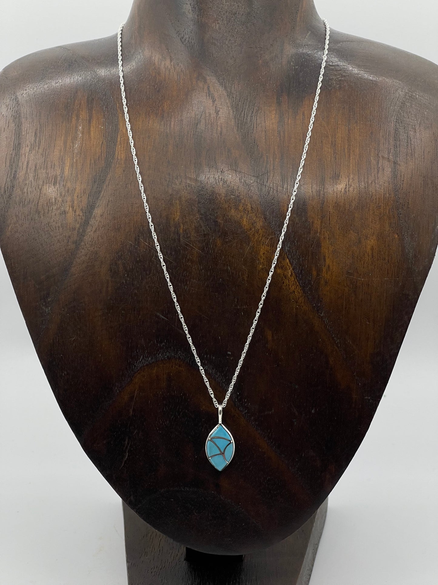 18" Turquoise Fish Scale Inlay Necklace by Delorna Lahi, Zuni