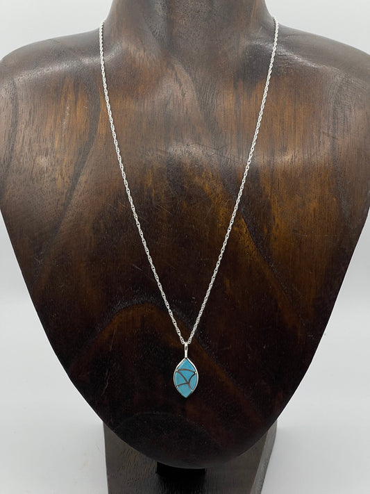 18" Turquoise Fish Scale Inlay Necklace by Delorna Lahi, Zuni