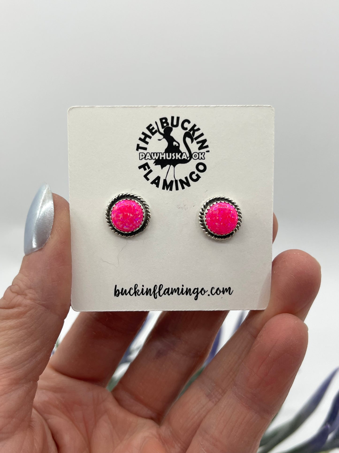 10.5 mm Hot Pink Opal Post Earrings