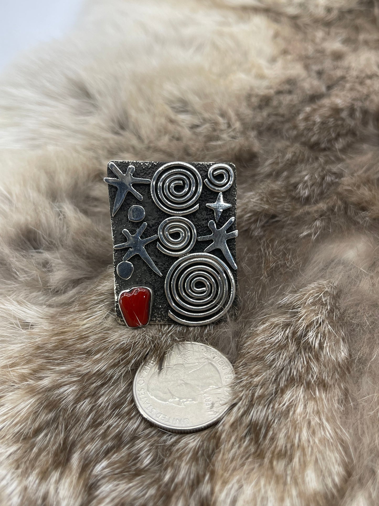 7.5 Red Coral Ring by Alex Sanchez, Navajo