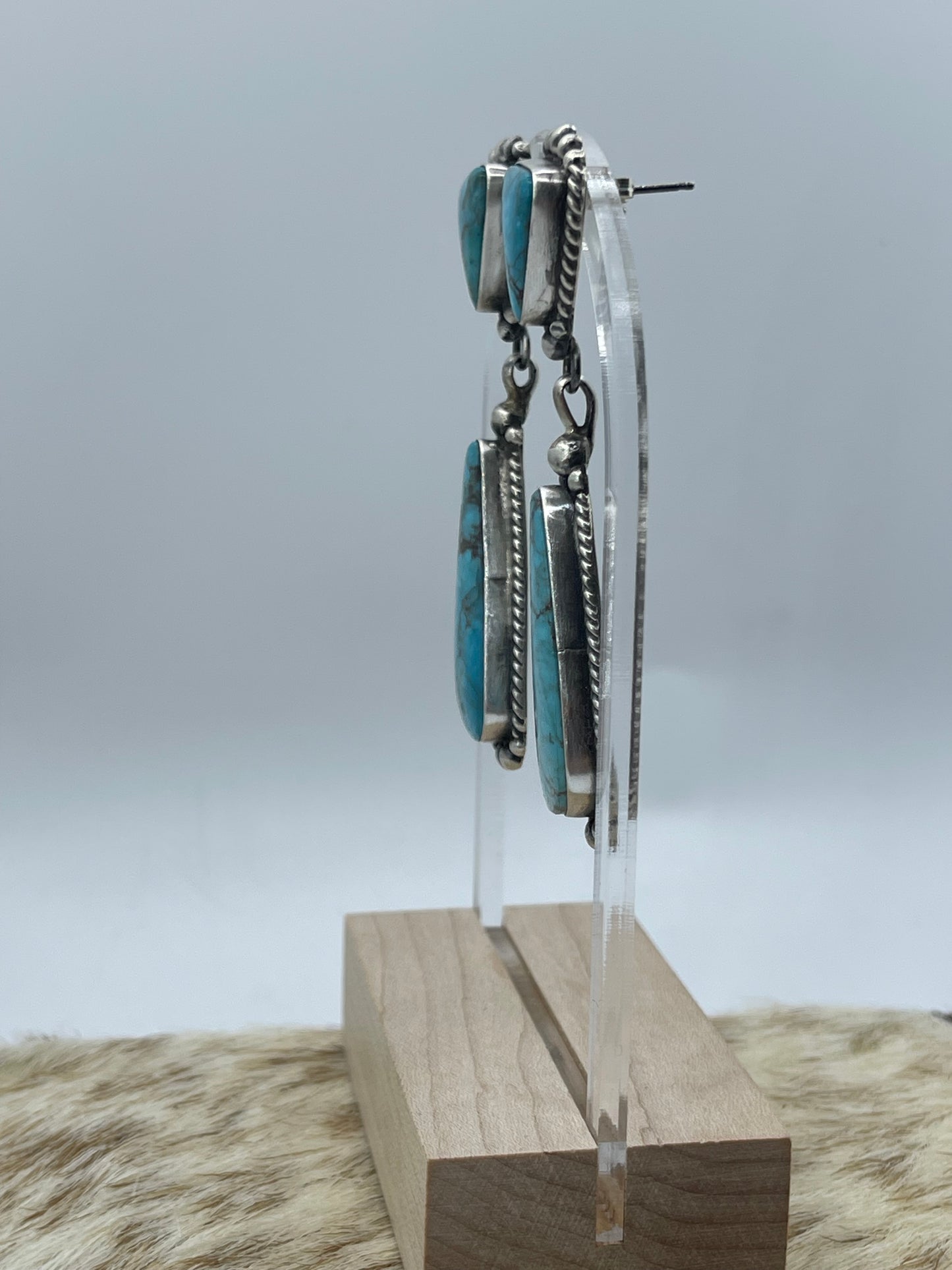 Kingman Turquoise 2 Stone Dangles by Elouise Kee, Navajo