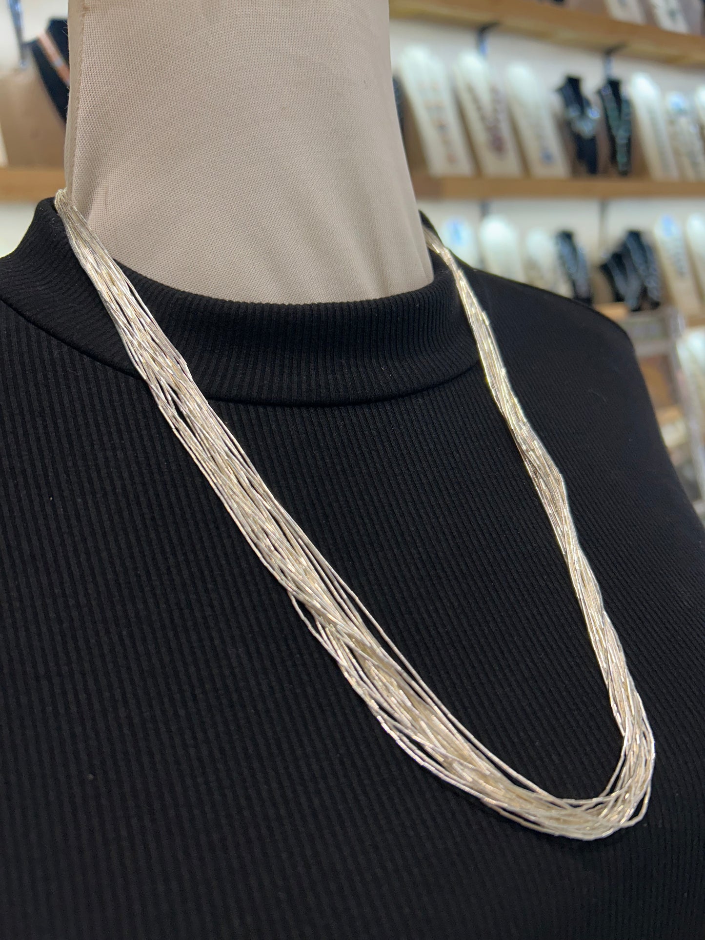 24" 20 Strand Liquid Silver Necklace