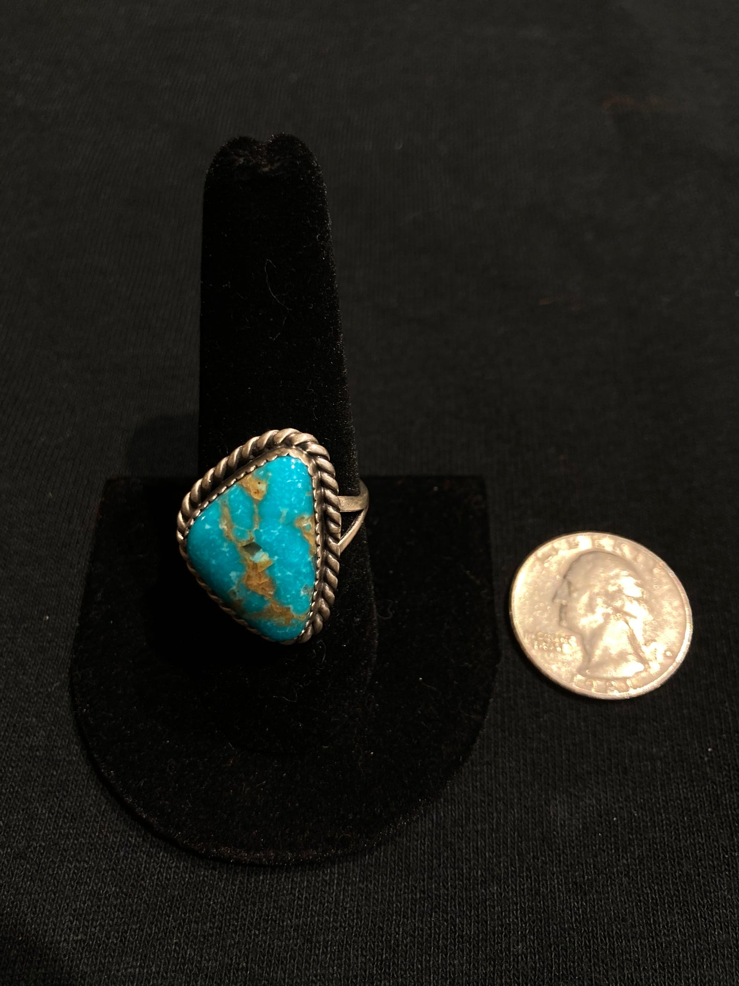 9.0 Triangle Turquoise Stone Ring by Fannie Platero, Navajo