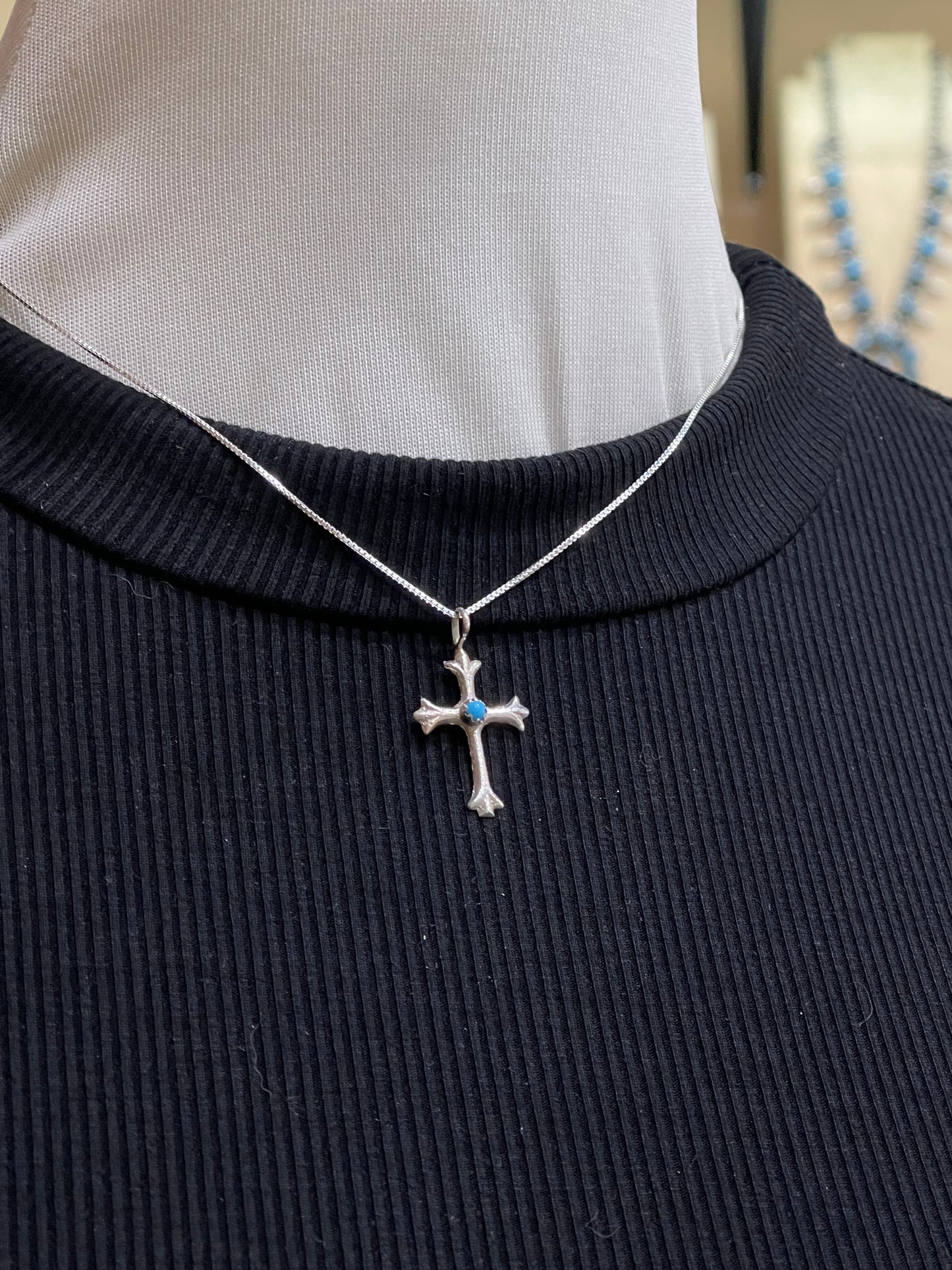 16" Cross Necklace with Turquoise, Navajo Made