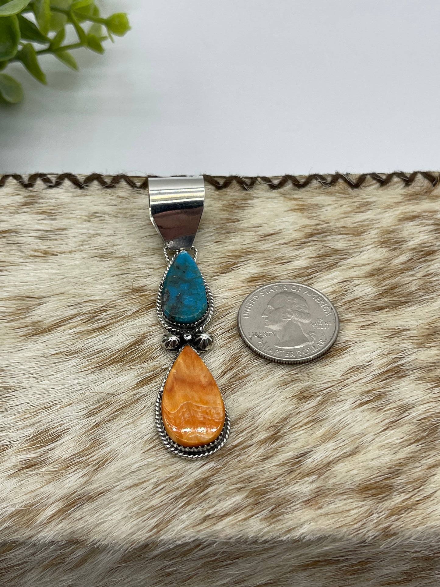 2 Stone Teardrop Pendant by Selina Warner, Navajo