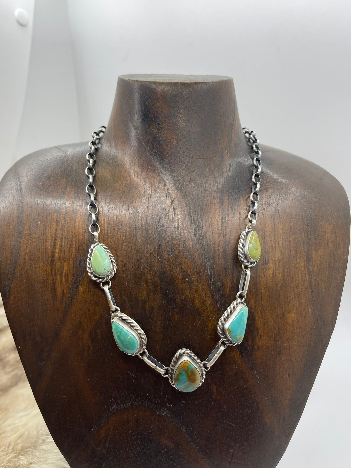 16" 5 Stone Turquoise Necklace by Augustine Largo, Navajo