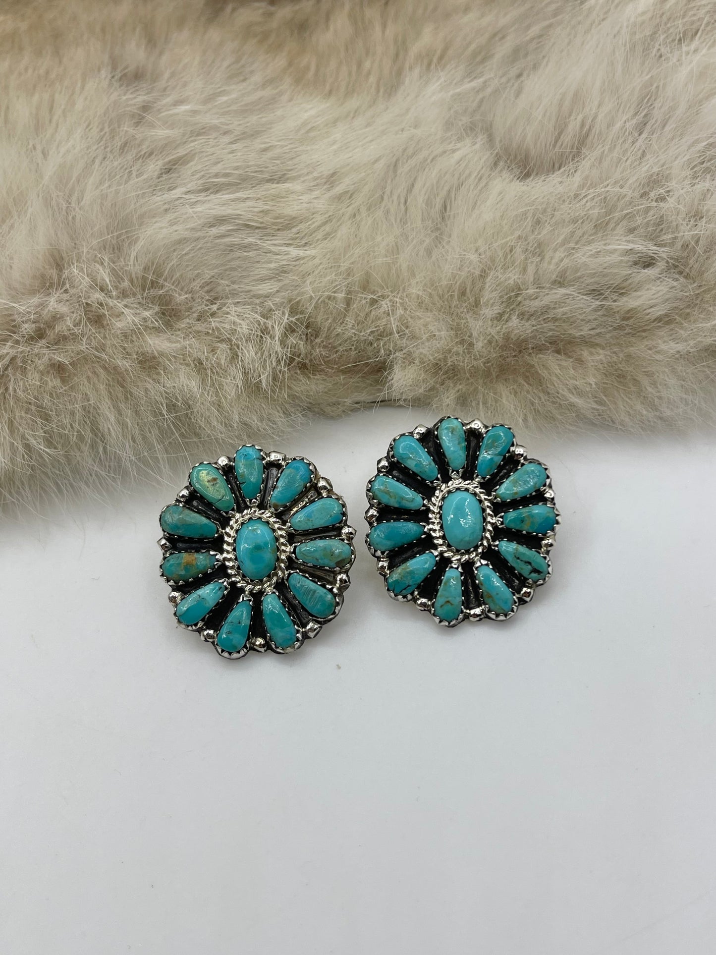 Turquoise Cluster Post Earrings by Zeita Begay, Navajo