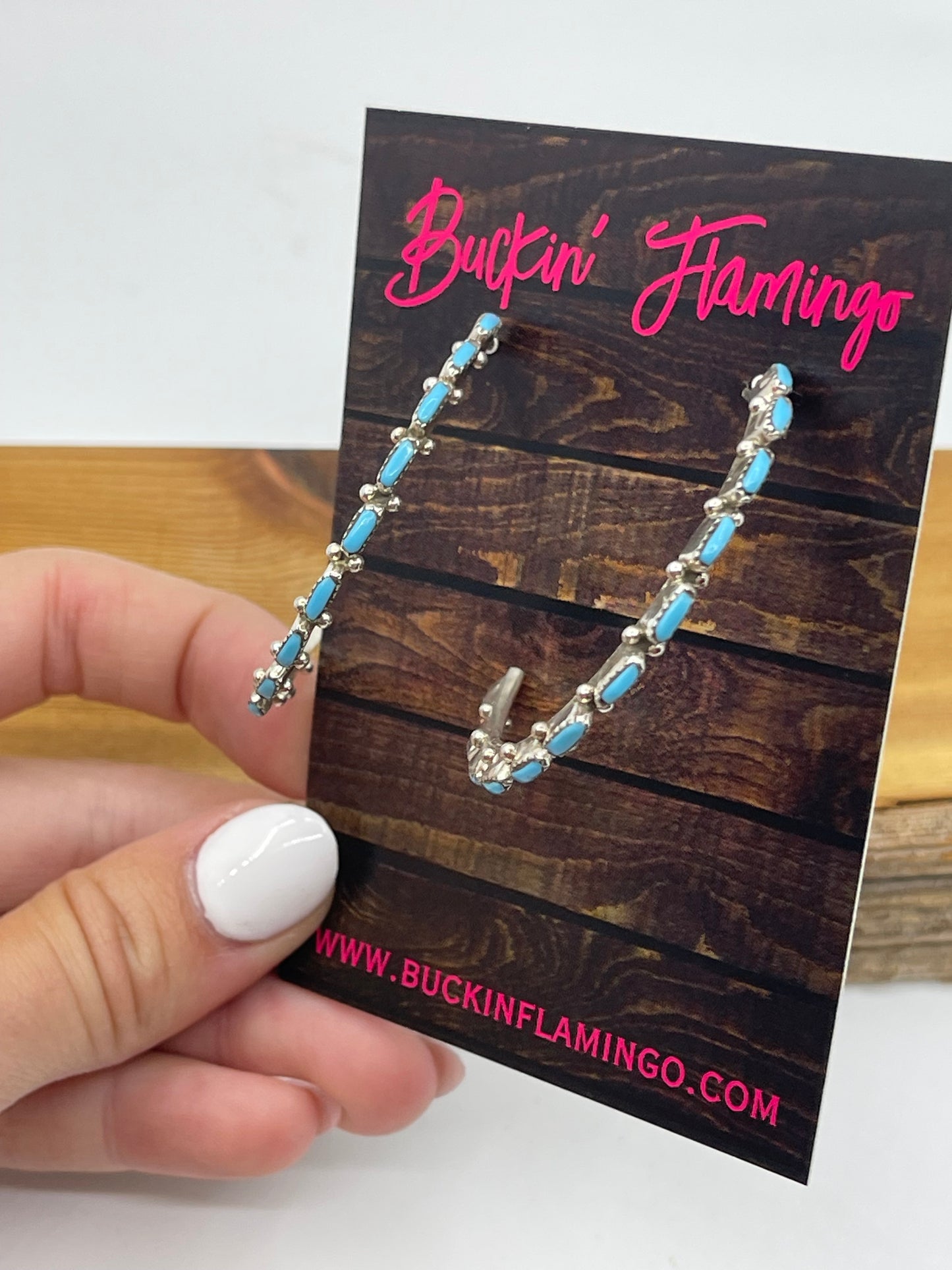 Turquoise Half Hoop Post earrings by Alvin and Aurelia Hughte, Zuni
