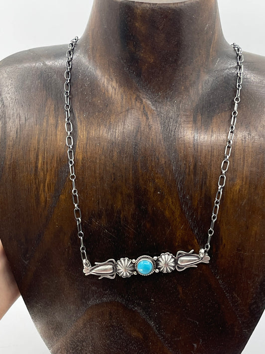 16" Turquoise Concho Bar Necklace by Marita Benally, Navajo