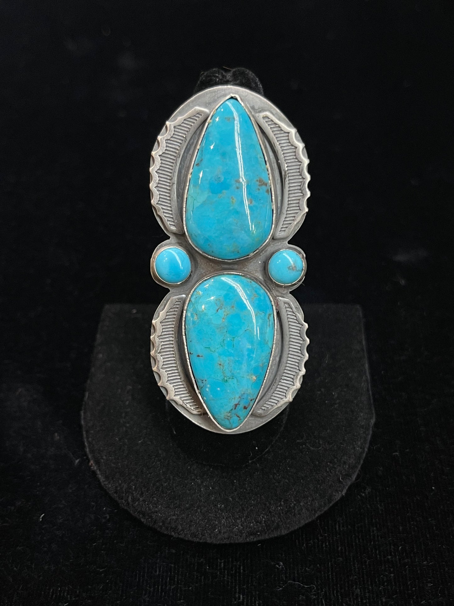 8.0 Big Kingman Turquoise Ring by Gilbert Platero, Navajo