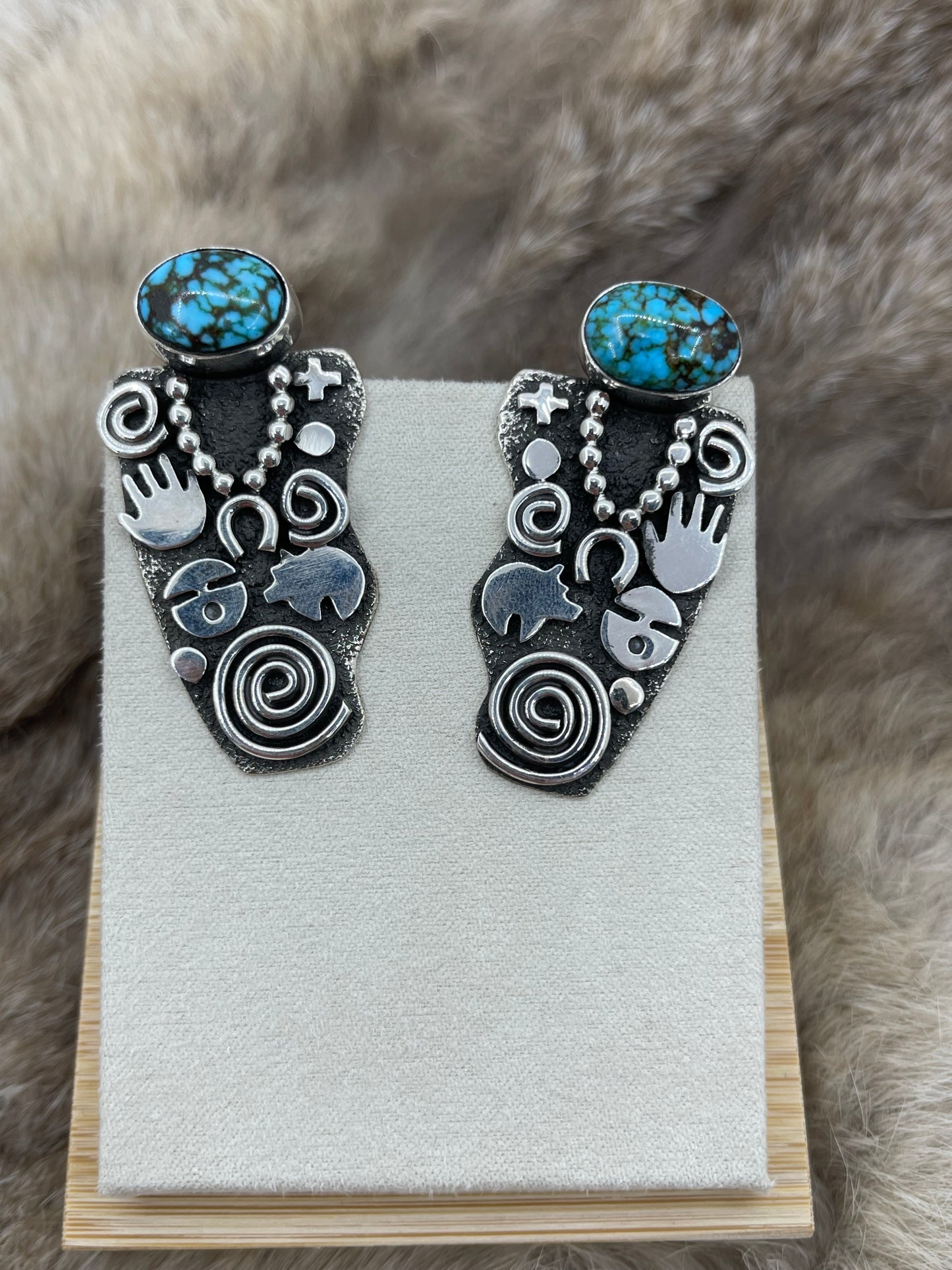 Petroglyph Earrings with Kingman Web Turquoise by Alex Sanchez, Navajo