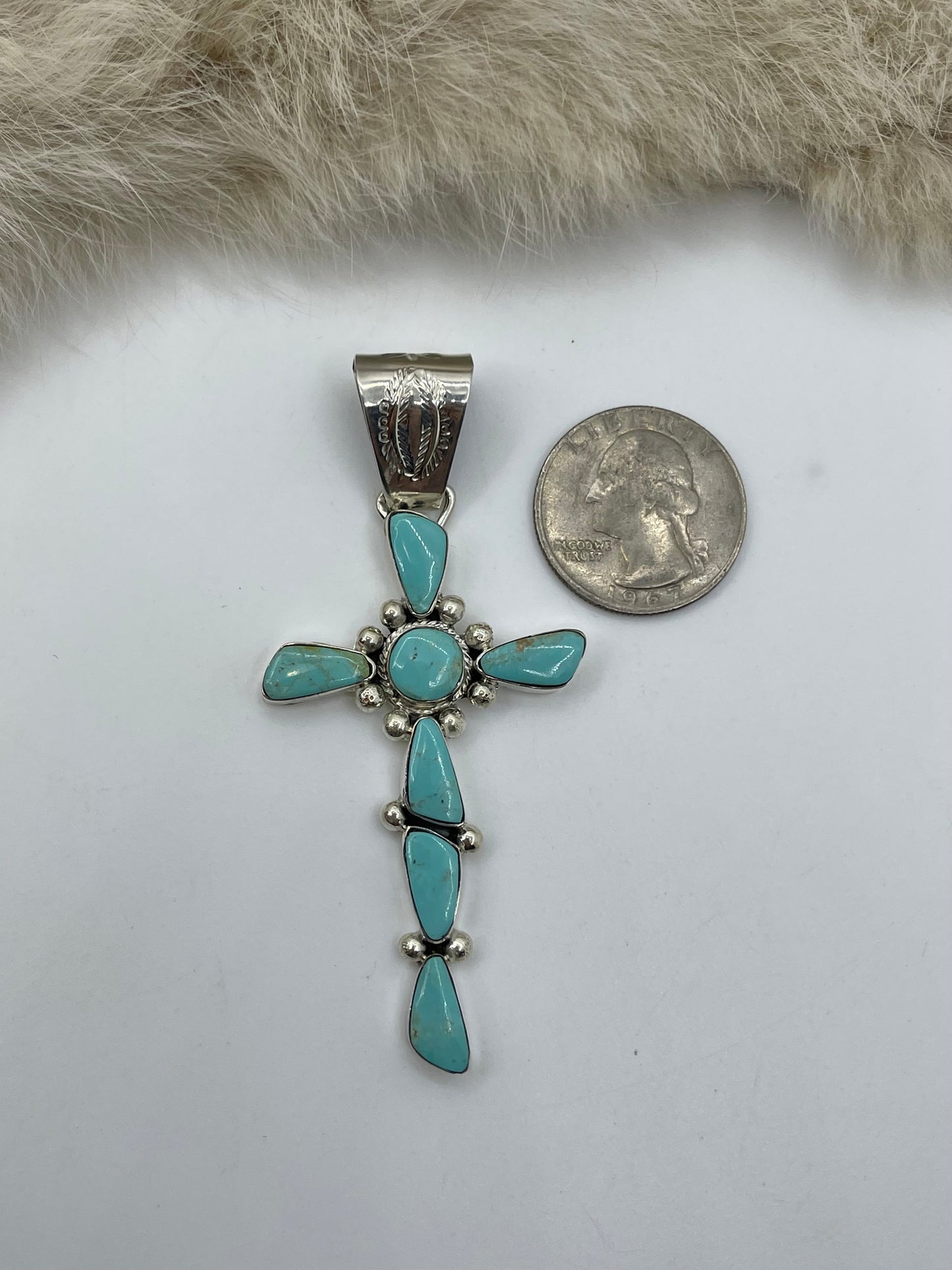 8.5mm Bale Turquoise Cross Pendant by Sheena Jack, Navajo