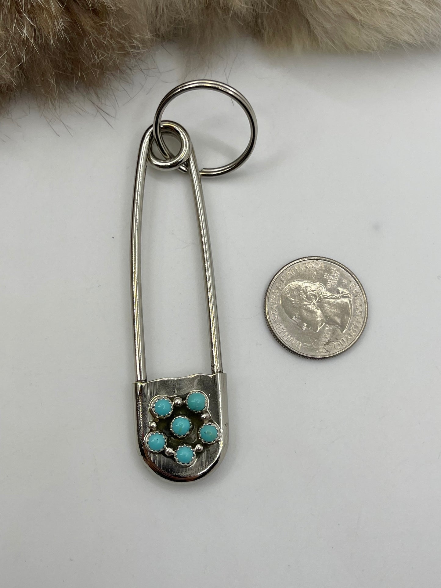 Safety Pin Key Chain with Turquoise by Dorothy Yazzie, Navajo