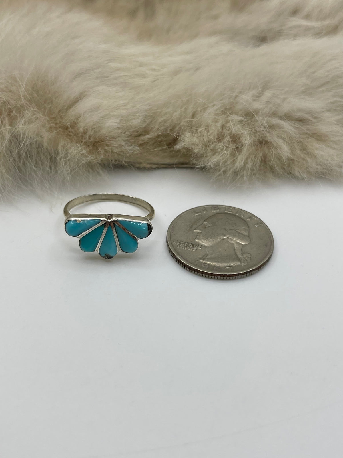 8.0 Half Cluster Inlay Turquoise Ring by Velda Nastacio, Zuni