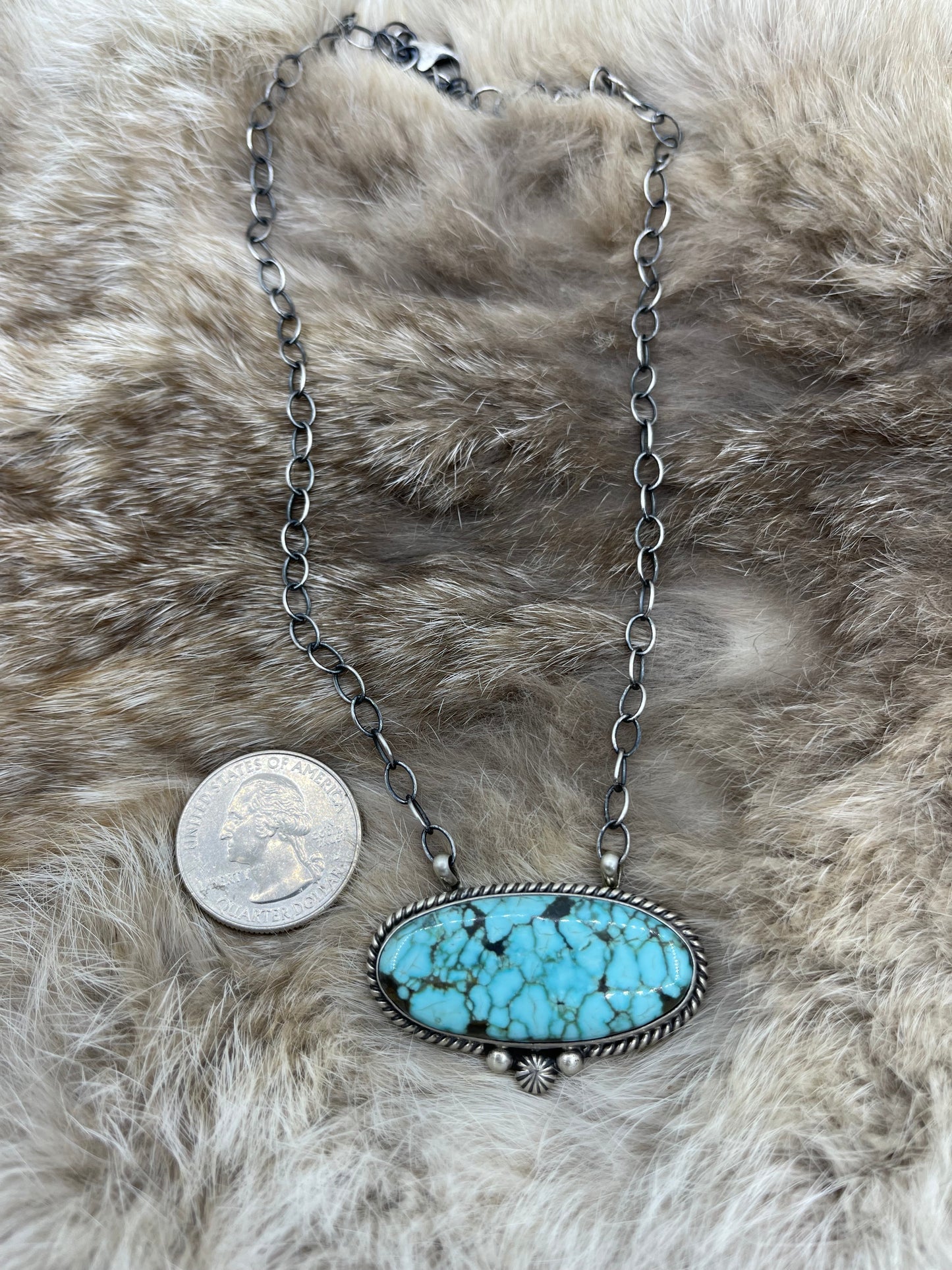 16" #8 Turquoise Oval Necklace by Chassity Belone, Navajo