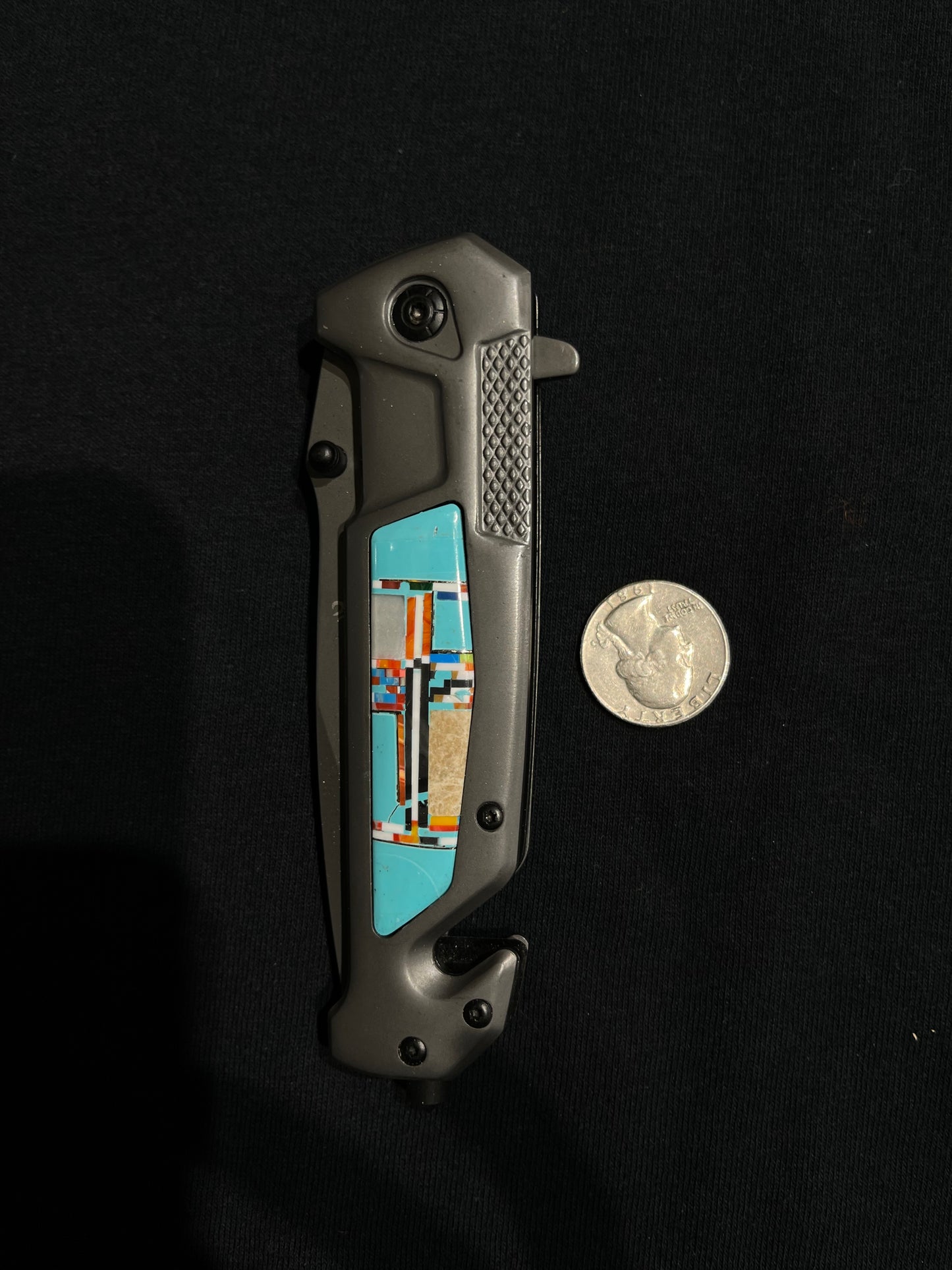 Multi Stone Inlay Turquoise Pocket Knife