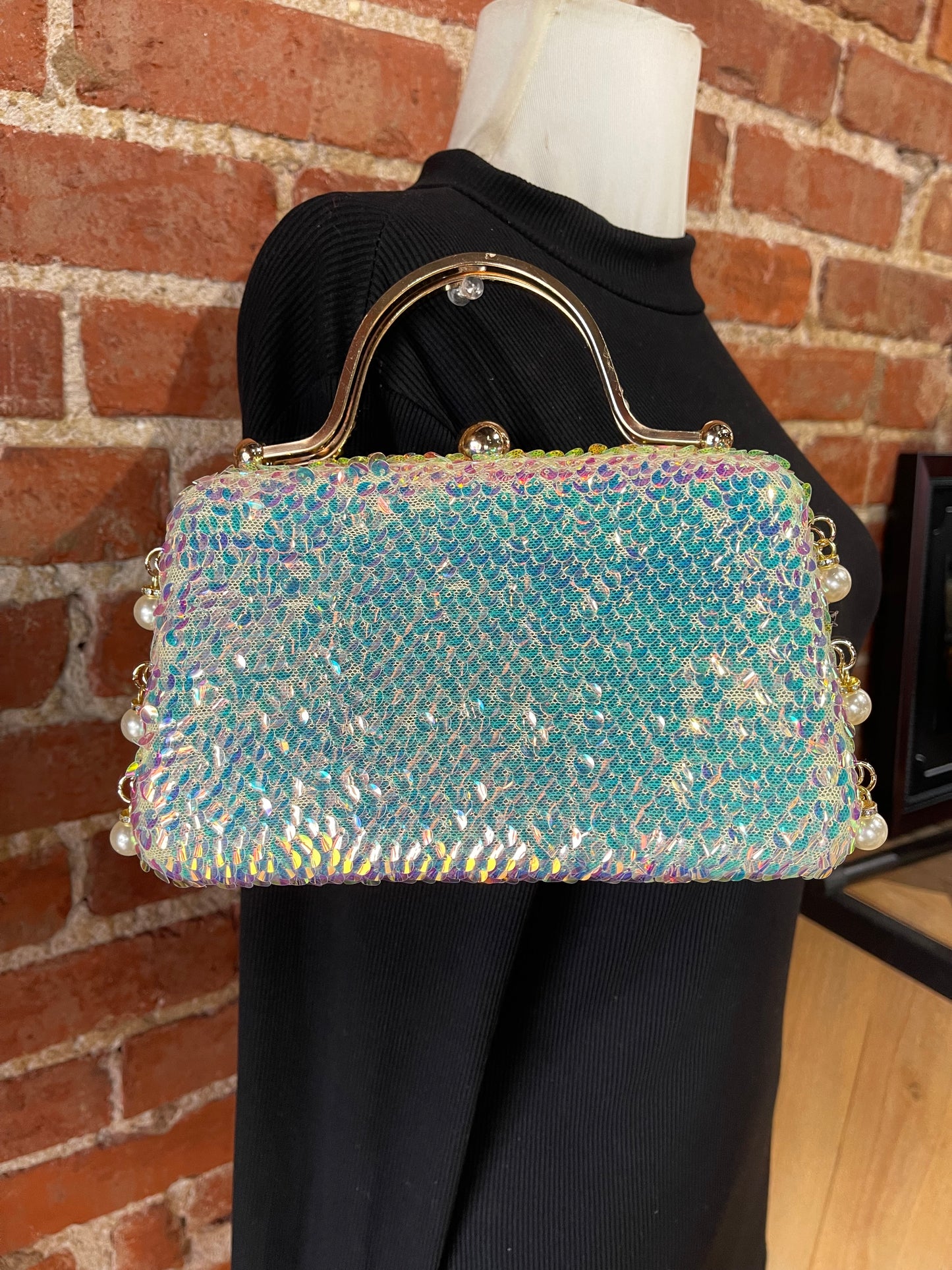 Sparkly Sequin Purse with Gold color Trim