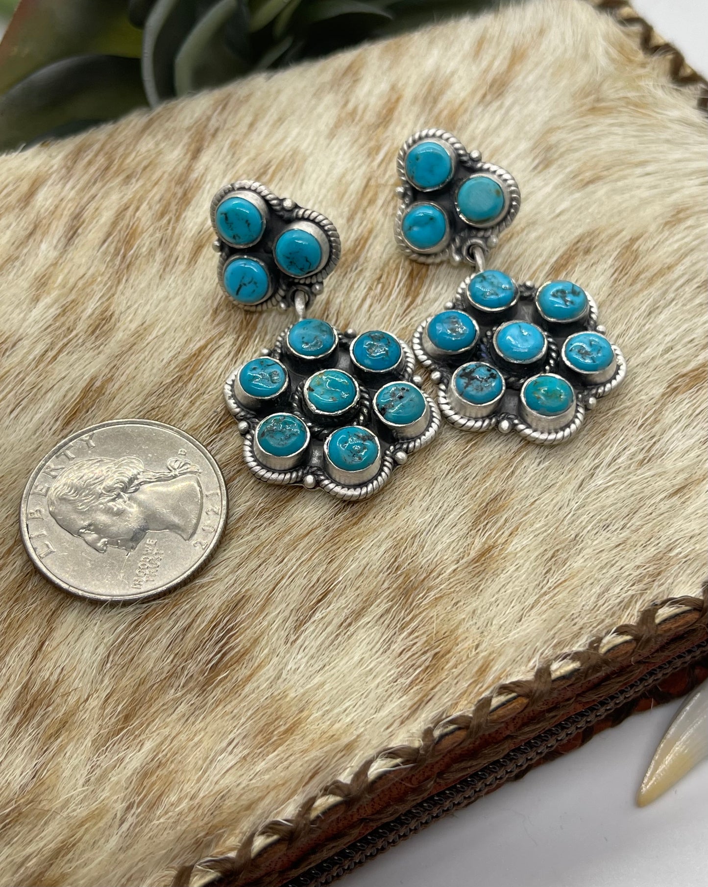 Sleeping Beauty Turquoise Cluster Post Dangle Earrings by Zia