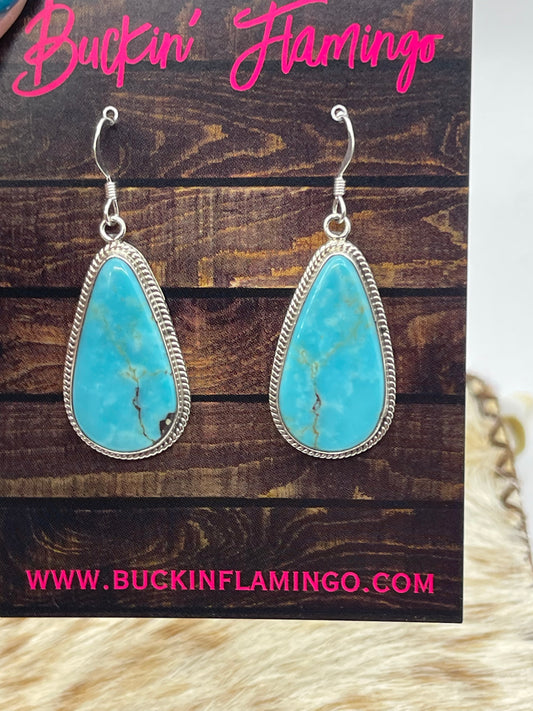 Turquoise Teardrop Dangle Earrings by Sharon McCarthy, Navajo