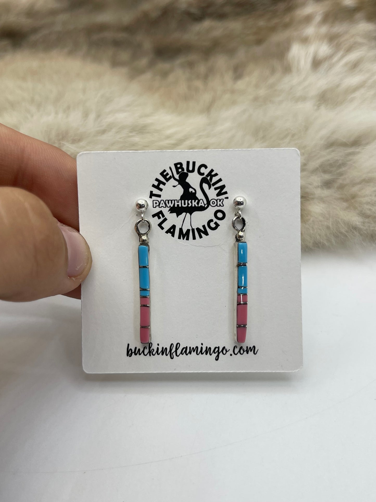 Inlay Long Dangle Earrings Zuni Made