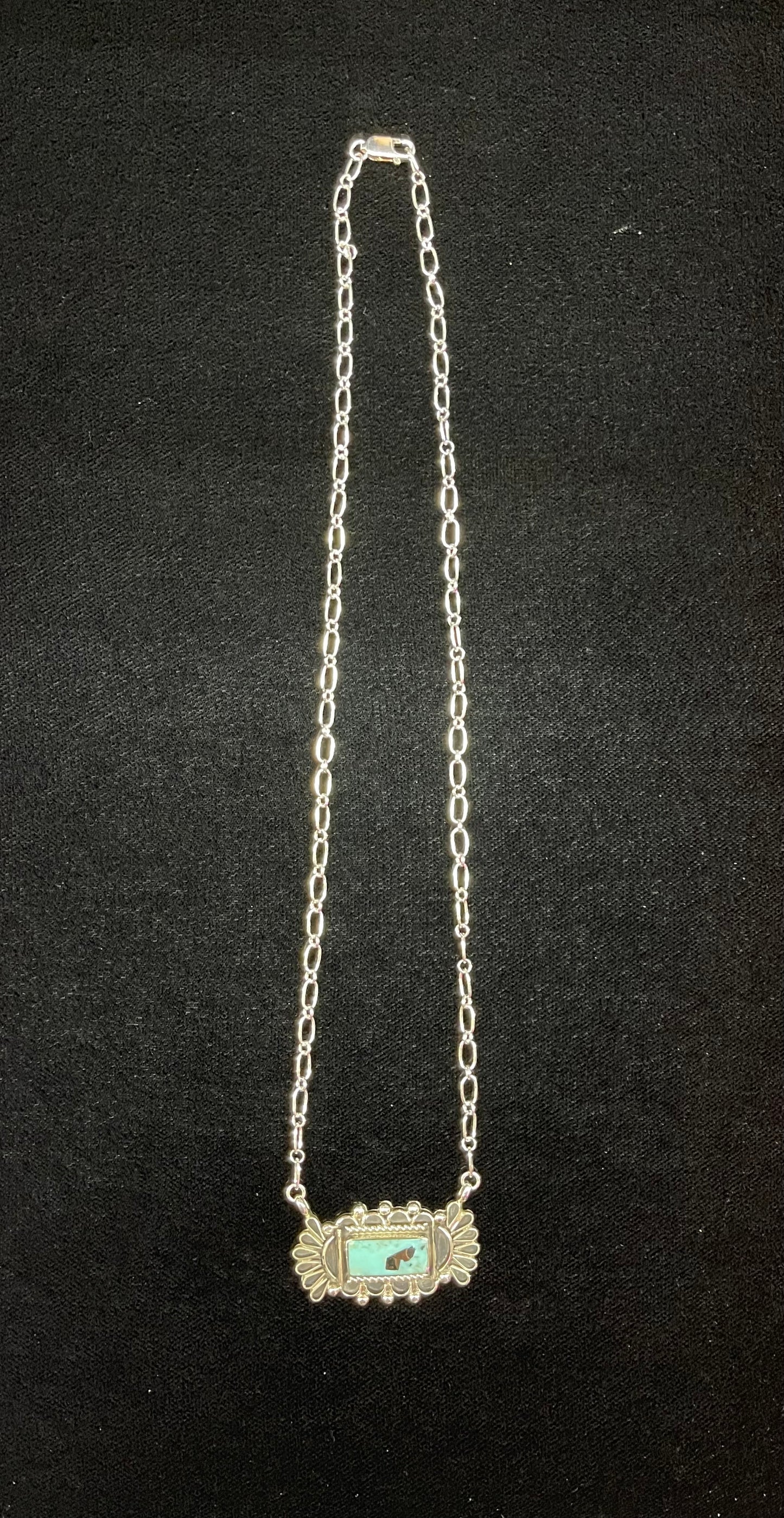 Extravagantly Detailed Turquoise Bar Necklace by Jimson Belin, Navajo