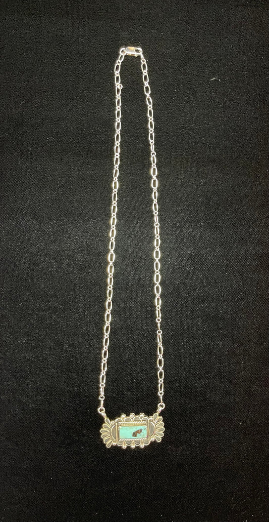 Extravagantly Detailed Turquoise Bar Necklace by Jimson Belin, Navajo