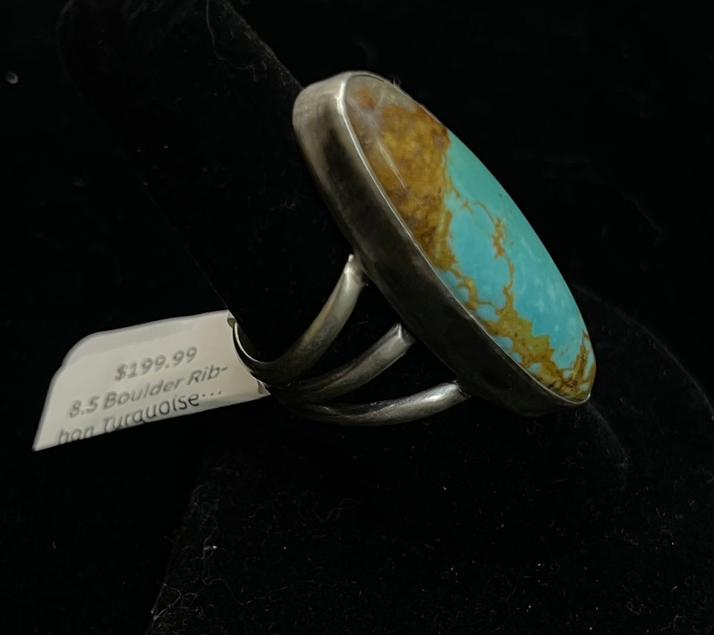 8.5 Boulder Ribbon Turquoise Oval Ring by Alfred Martinez, Navajo