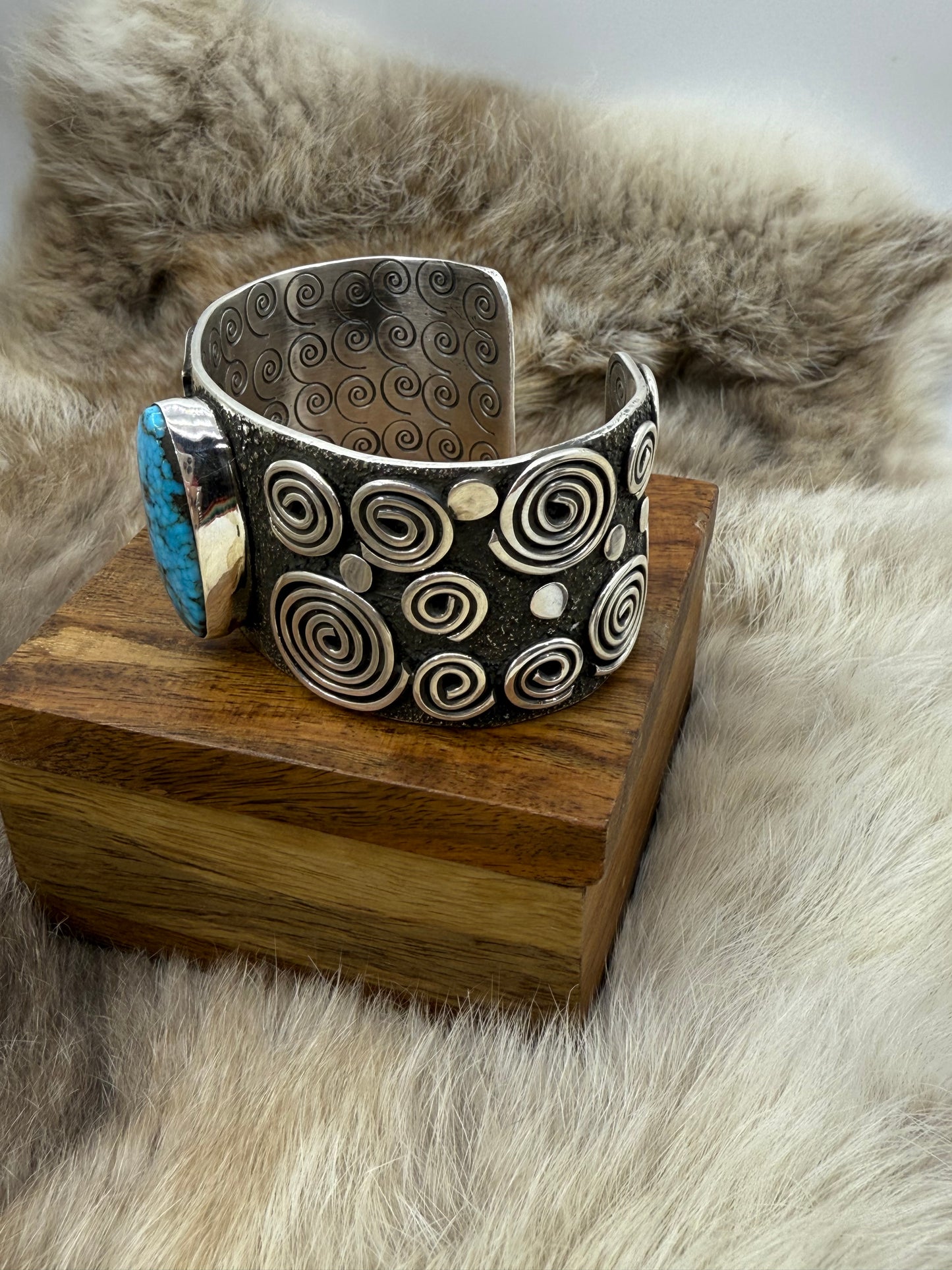 High Grade Kingman Web Turquoise Cuff by Alex Sanchez, Navajo