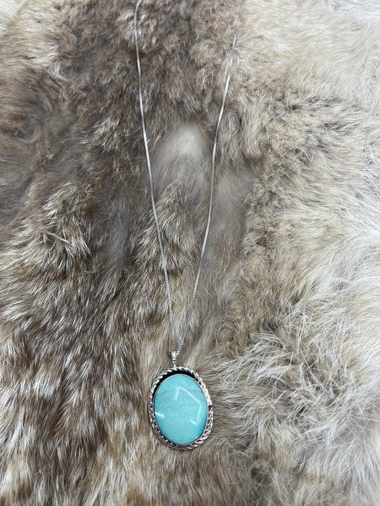 16" Turquoise Round Pendant by Sammie Burnside, Navajo