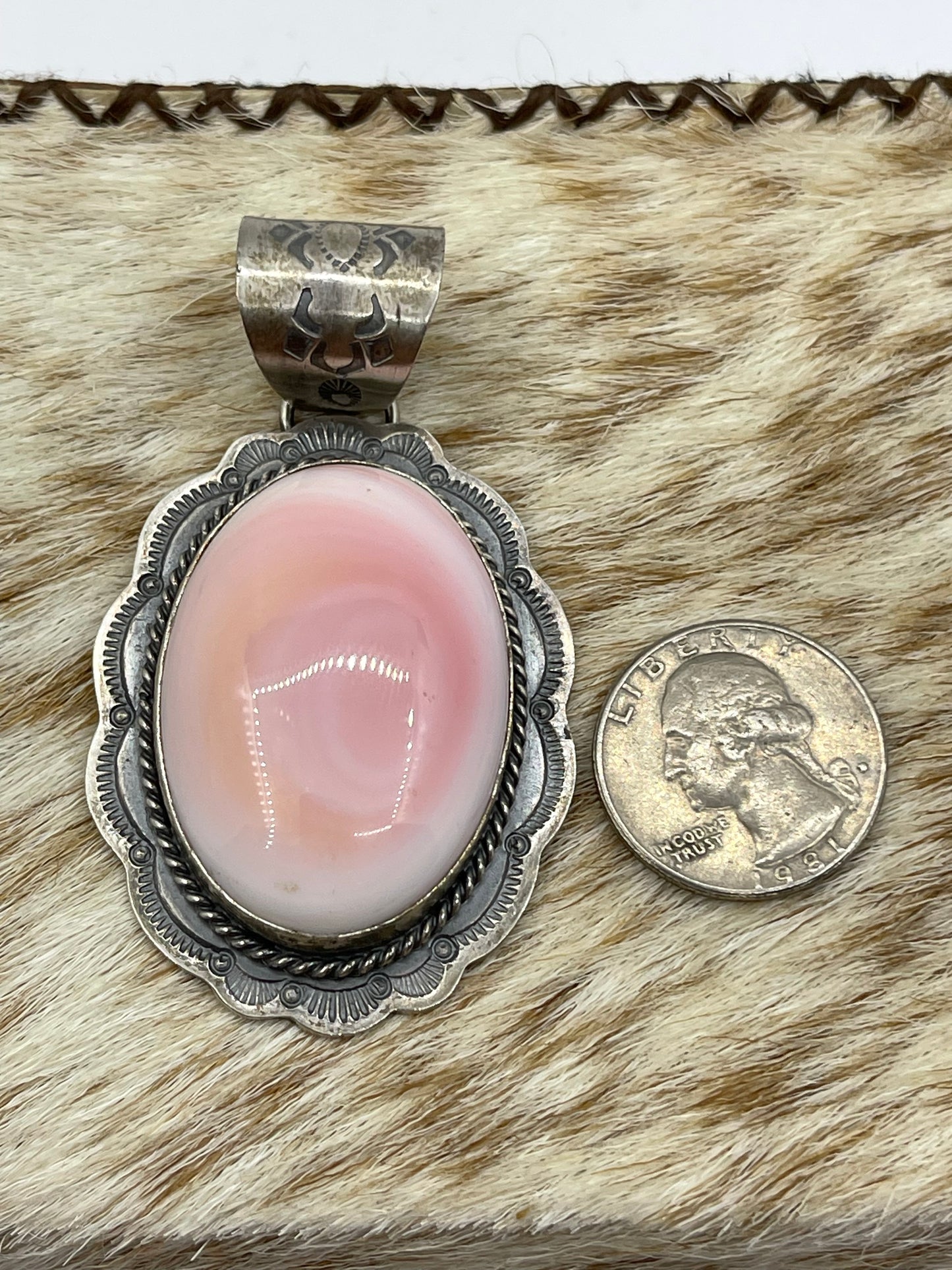 Pink Conch Shell Oval Pendant with a 13mm Bale by John Nelson, Navajo