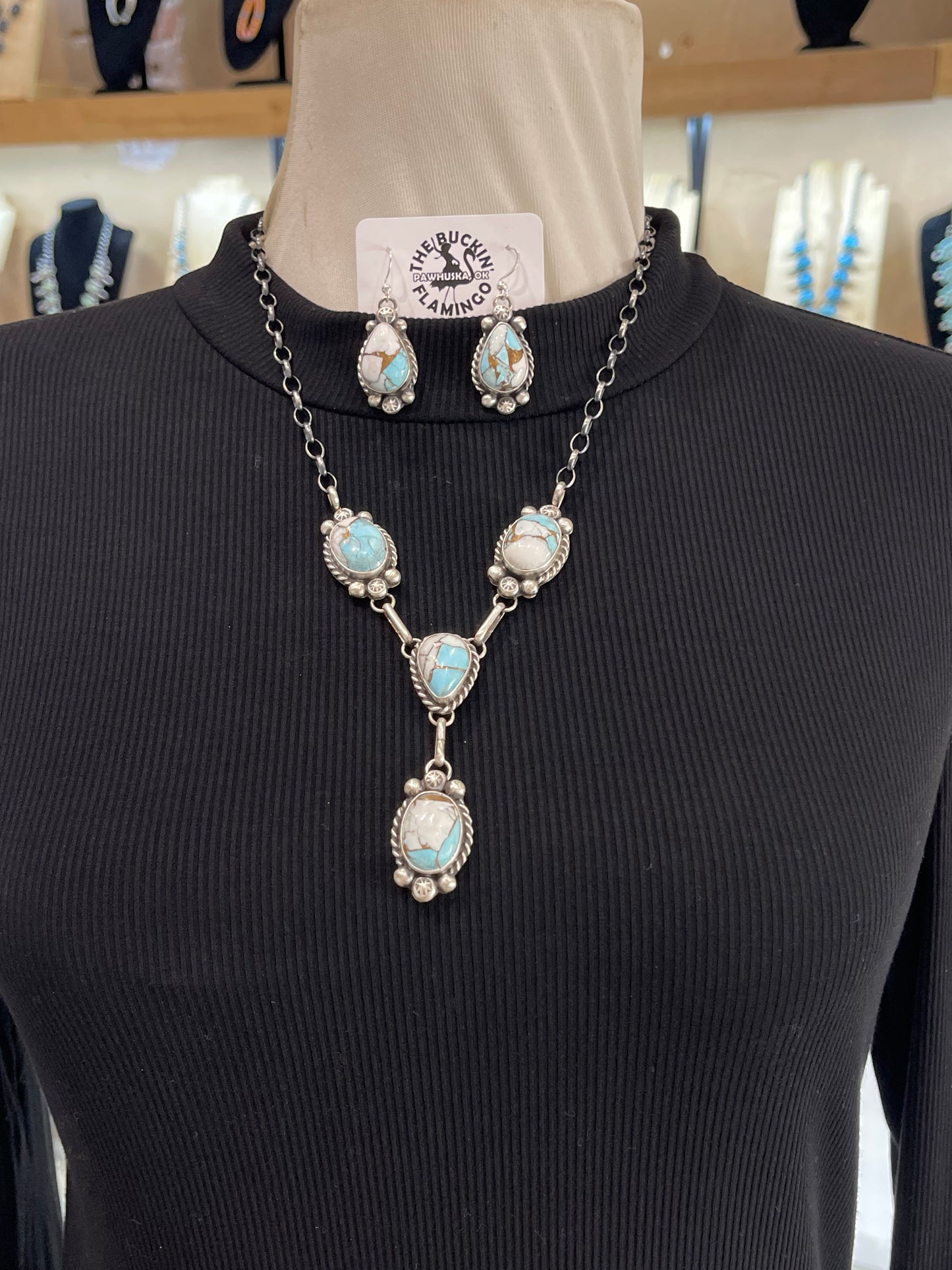 20" Cotton Candy Lariat with matching earrings by Augustine Largo, Navajo