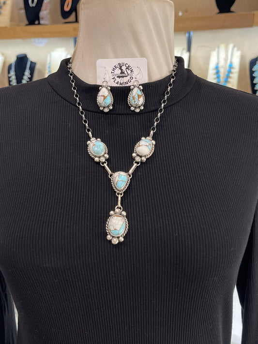 20" Cotton Candy Lariat with matching earrings by Augustine Largo, Navajo