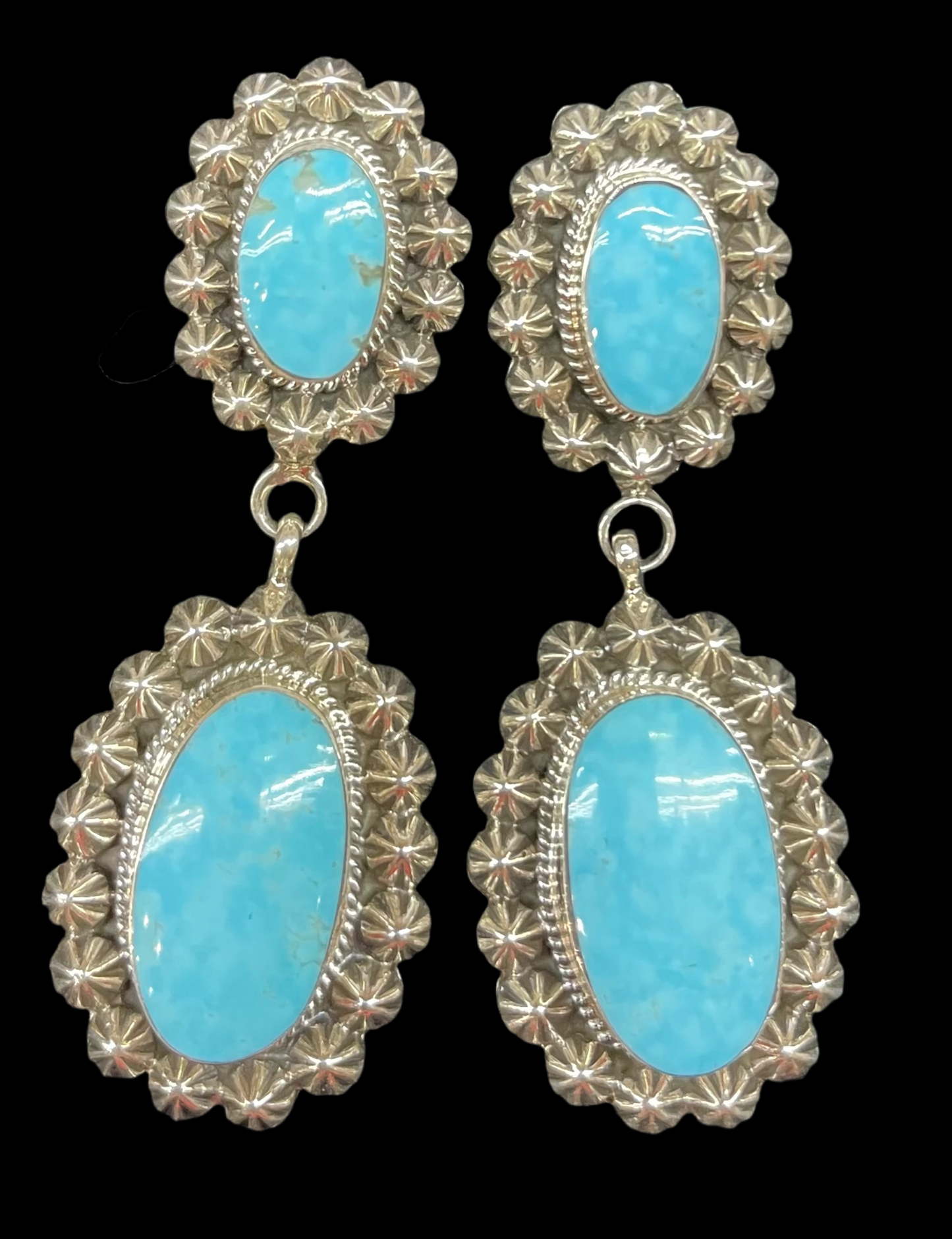 Kingman Turquoise Post Dangles by Running Bear, Navajo