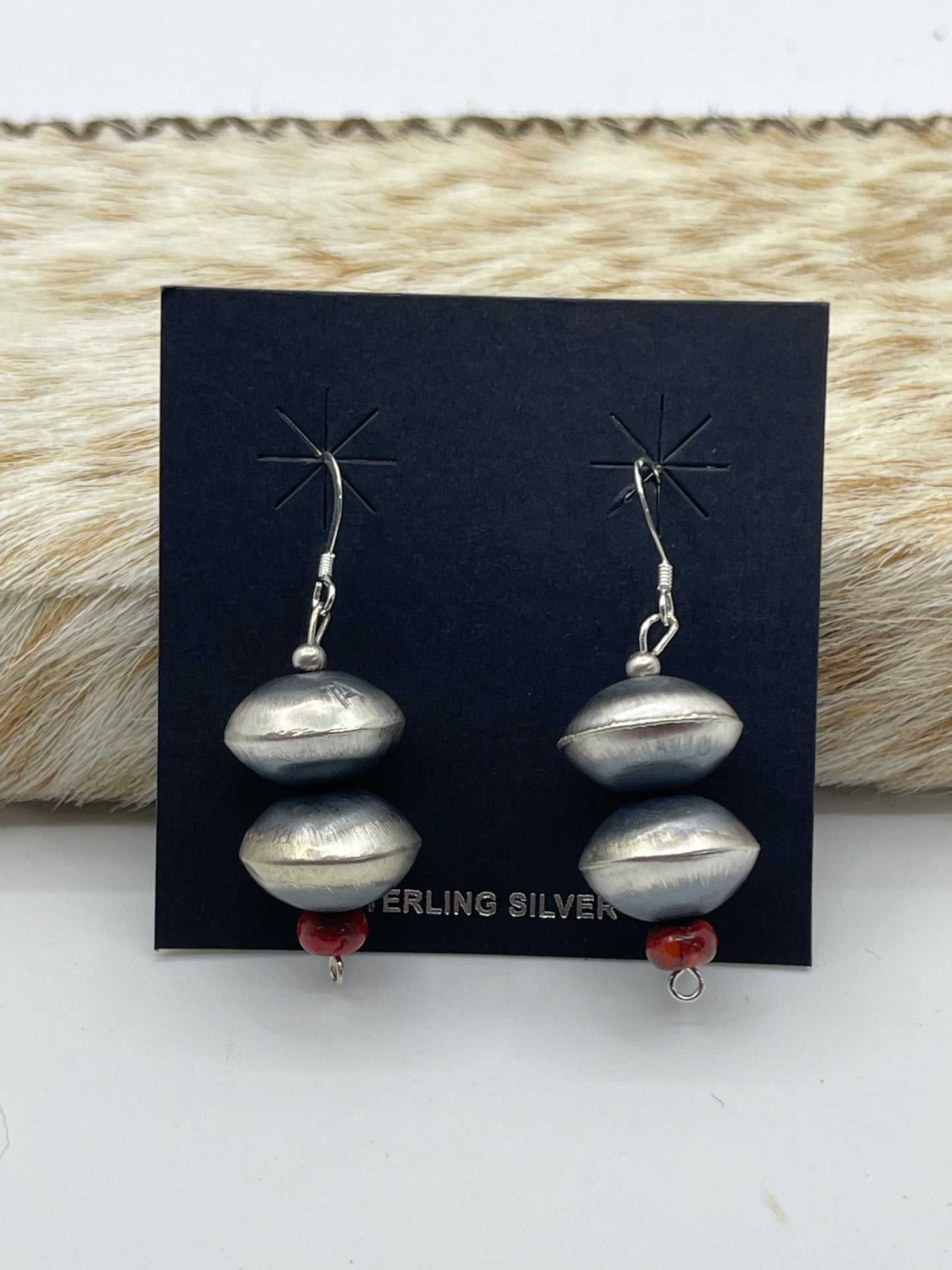 Handmade Navajo Pearl Coral Dangle Earrings by Tysha Aparicio, Navajo