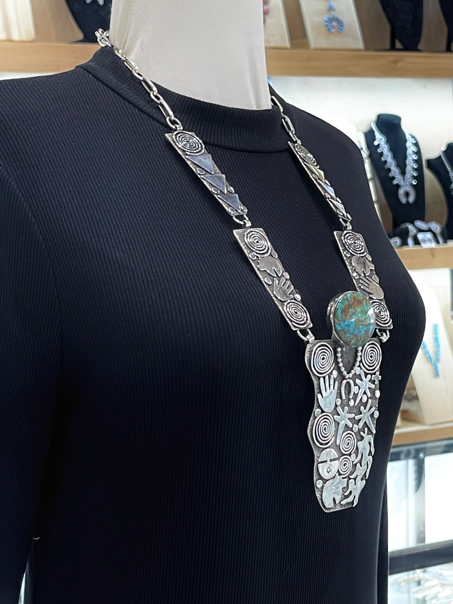 24" Grandma Necklace with High Grade Royston Turquoise by Alex Sanchez, Navajo