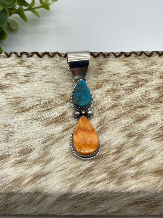 2 Stone Teardrop Pendant by Selina Warner, Navajo