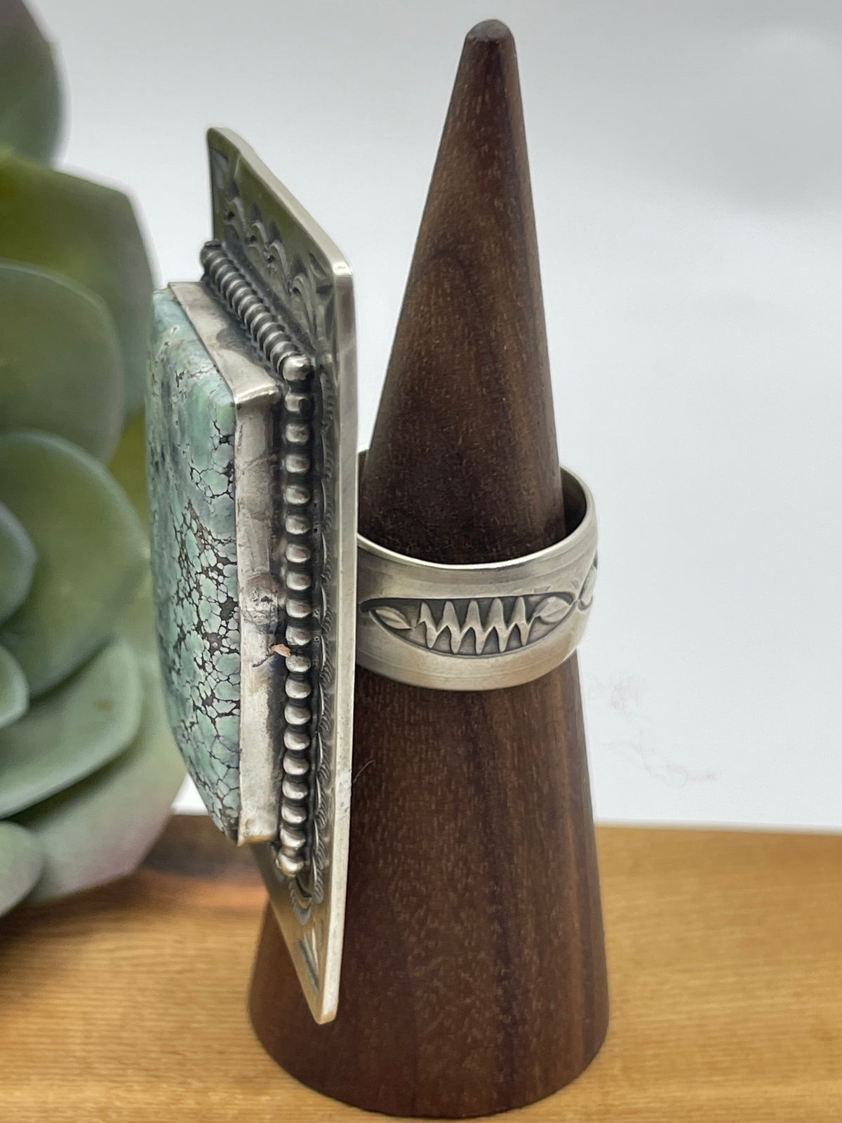Adjustable Tree Frog Turquoise Rectangle Ring by Delbert Secatero, Navajo
