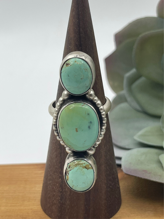 Adjustable 3 Stone Turquoise Ring, Navajo Made
