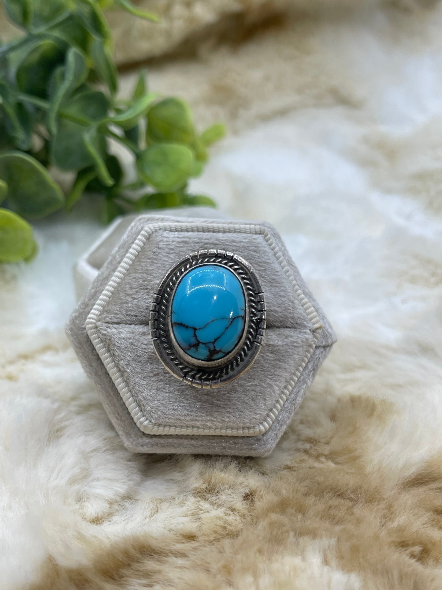 4.5 Kingman Turquoise Ring by Peggy Skeets, Navajo