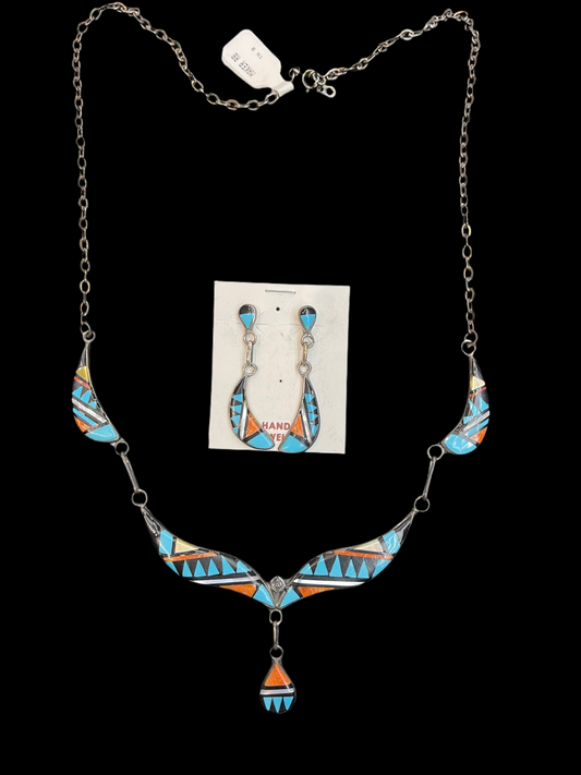 20” Zuni Ilay Necklace and Earrings set by R.B