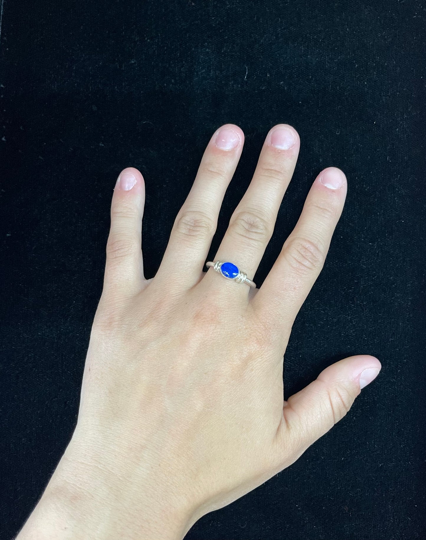 8.0 Dainty Lapis and Sterling Silver Ring