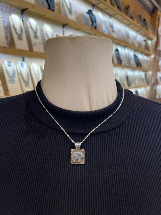 18” Necklace with Mini Bear Petroglyoph Pendant by Alex Sanchez, Navajo