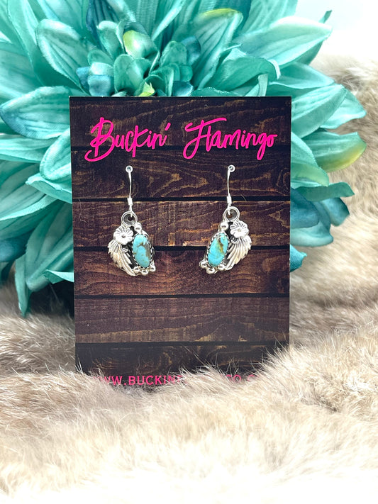 Turquoise Dangle with Silver Flower Earrings by Robert Martinez, Navajo