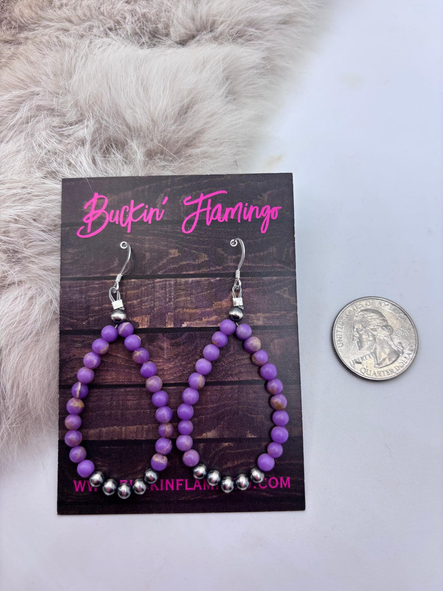 Purple Desert Teardrop with Navajo Style Pearls (Phosphosiderite) Earrings