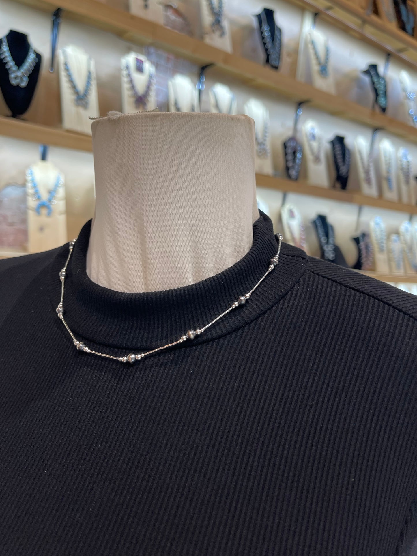18” 5mm Navajo Style Pearls on Liquid Silver Necklace