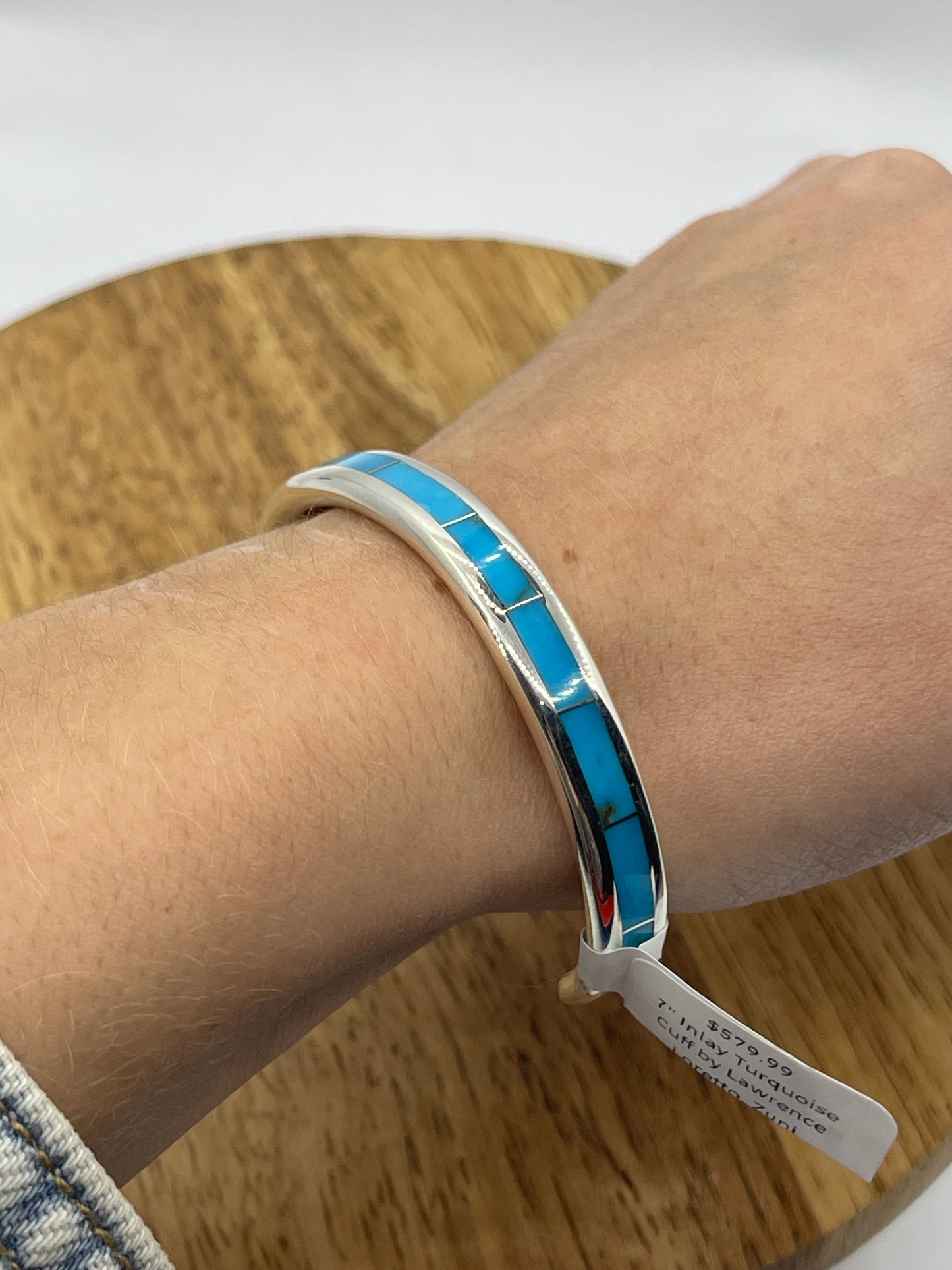 7" Inlay Turquoise Cuff by Lawrence Loretto, Zuni