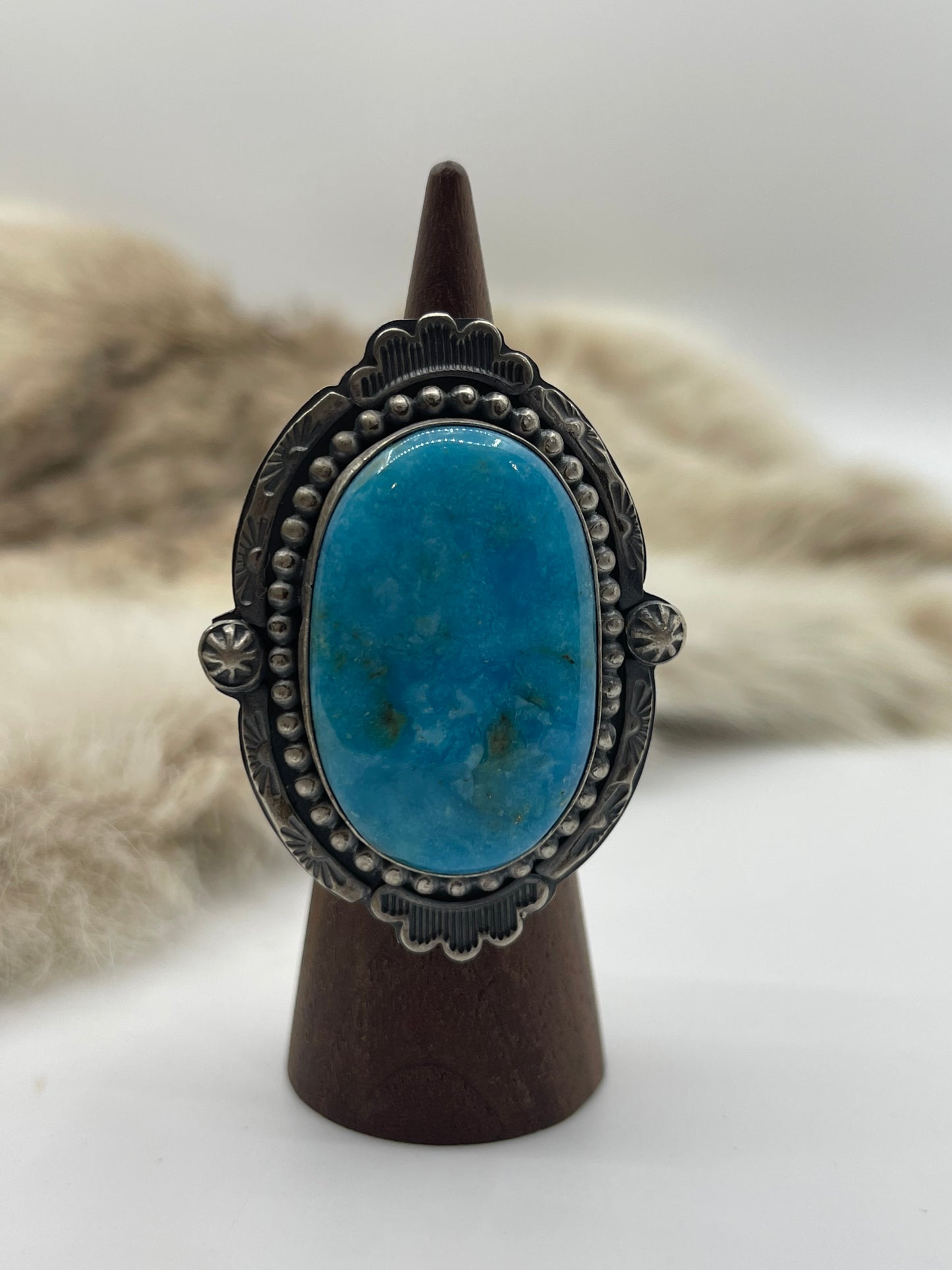 7.5 Oval Turquoise Ring by Steven Nez, Navajo